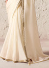 Ivory Organza Saree with Multicolor Contrast Blouse