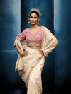 Ivory Organza Silk Saree with Contrast Blush Pink Blouse
