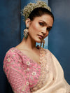Ivory Organza Silk Saree with Contrast Blush Pink Blouse