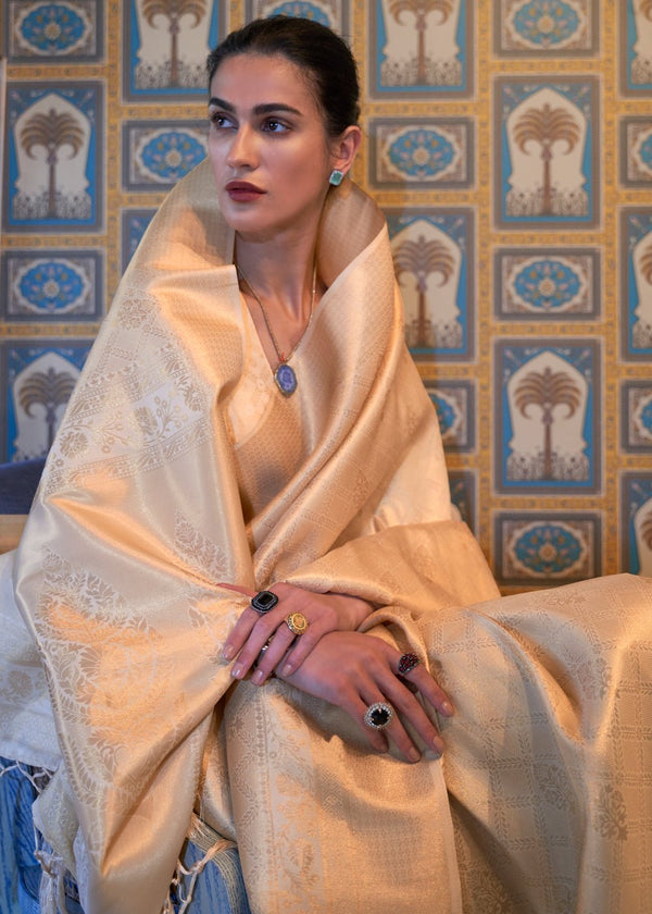 Ivory Woven Kanjivaram Silk Saree