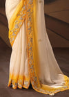 Ivory Yellow Ombre Organza Silk Saree with Yellow Contrast Blouse