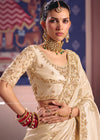 Ivory Zari Tissue Designer Embroidered Saree