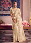 Ivory Zari Tissue Designer Embroidered Saree