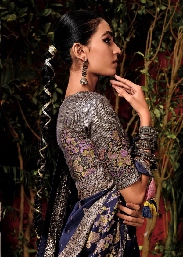 Jacarta Blue Zari Woven Fancy Dola Silk Designer Saree