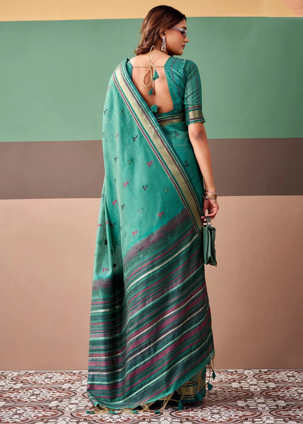 Jade Green Woven Designer Cotton Saree