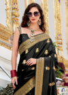 Jet Black Banarasi Satin Silk Saree