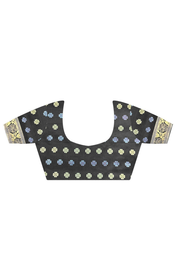 Jet Black Banarasi Satin Silk Saree