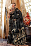 Jet Black Banarasi Satin Silk Saree