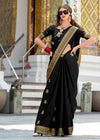 Jet Black Banarasi Satin Silk Saree