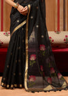 Jet Black Cotton Silk Saree