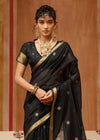Jet Black Cotton Silk Saree