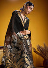 Jet Black Linen Silk Saree