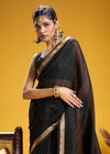 Jet Black Linen Silk Saree