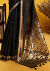 Jet Black Linen Silk Saree