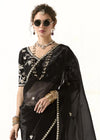Jet Black Organza Tissue Silk Saree