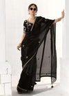 Jet Black Organza Tissue Silk Saree