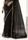 Jet Black Organza Tissue Silk Saree