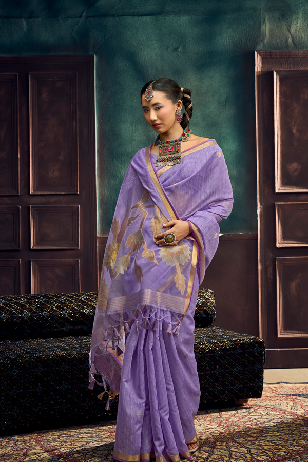 Lavender Banarasi Cotton Silk Saree