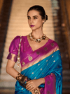 Kanjivaram Silk Saree in Peacock Blue and Contrast Rani Pink Blouse