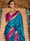 Kanjivaram Silk Saree in Peacock Blue and Contrast Rani Pink Blouse