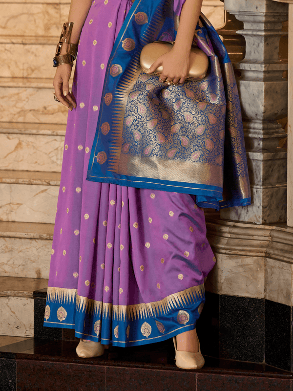 Kanjivaram Silk Saree in Purple and Blue With Zari Buttas