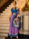 Kanjivaram Silk Saree in Purple and Blue With Zari Buttas