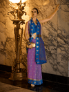 Kanjivaram Silk Saree in Purple and Blue With Zari Buttas