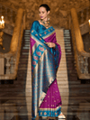 Kanjivaram Silk Saree in Purple and Peacock Blue With Zari Buttas