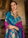 Kanjivaram Silk Saree in Purple and Peacock Blue With Zari Buttas