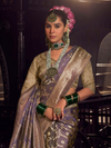 Lavender Banarasi Satin Silk Saree With Contrast Blouse