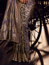 Lavender Banarasi Satin Silk Saree With Contrast Blouse