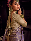 Lavender Banarasi Satin Silk Saree With Contrast Blouse
