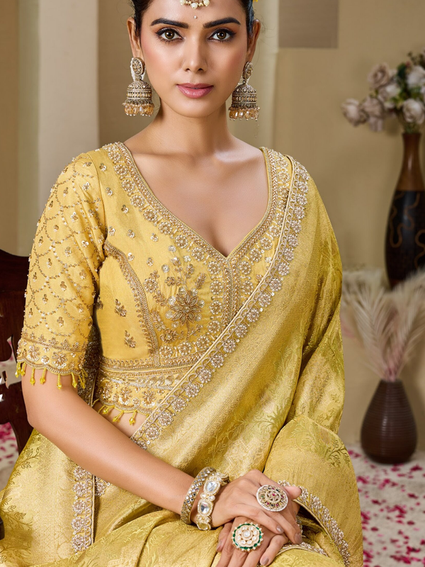 Golden Yellow Banarasi Tissue Silk Saree