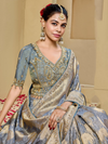 Grey Blue Banarasi Tissue Silk Saree