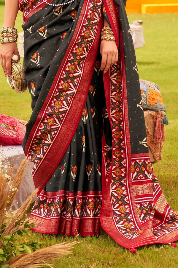 Lava Black Printed Patola Silk Saree