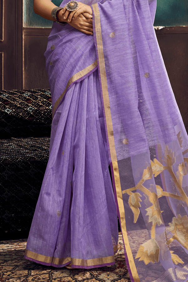 Lavender Banarasi Cotton Silk Saree