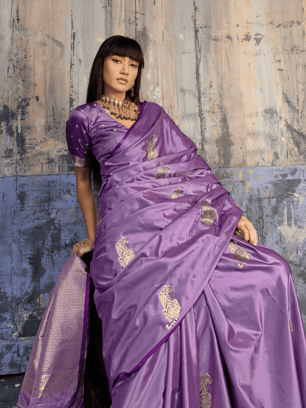 Lavender Banarasi Satin Silk Saree