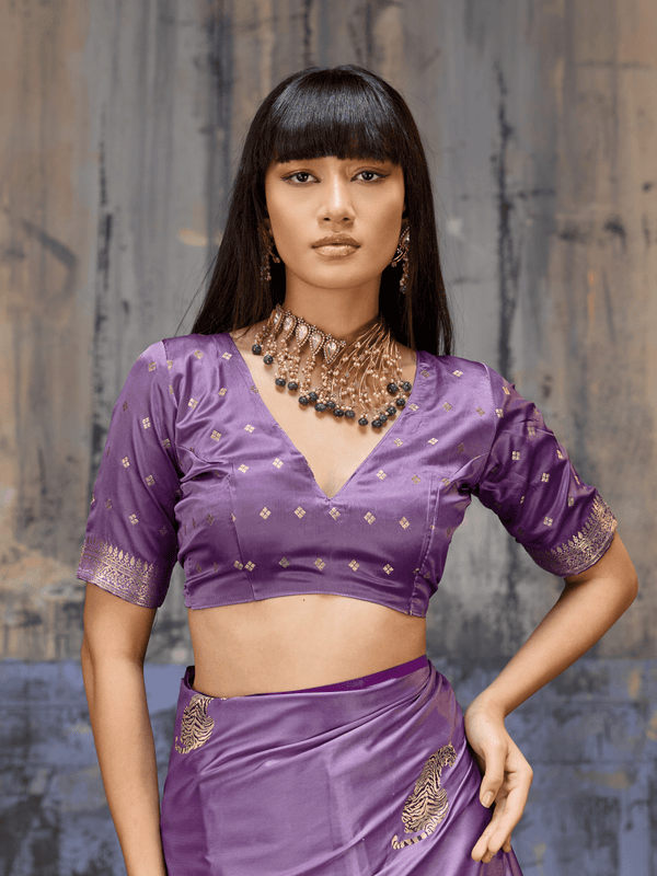 Lavender Banarasi Satin Silk Saree