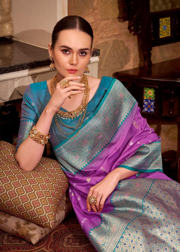 Lavender Banarasi Silk Saree