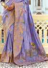 Lavender Blue Banarasi Silk Saree With Contrast Blouse