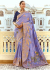 Lavender Blue Banarasi Silk Saree With Contrast Blouse