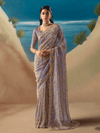 Lavender Embroidered Designer Organza Silk Saree