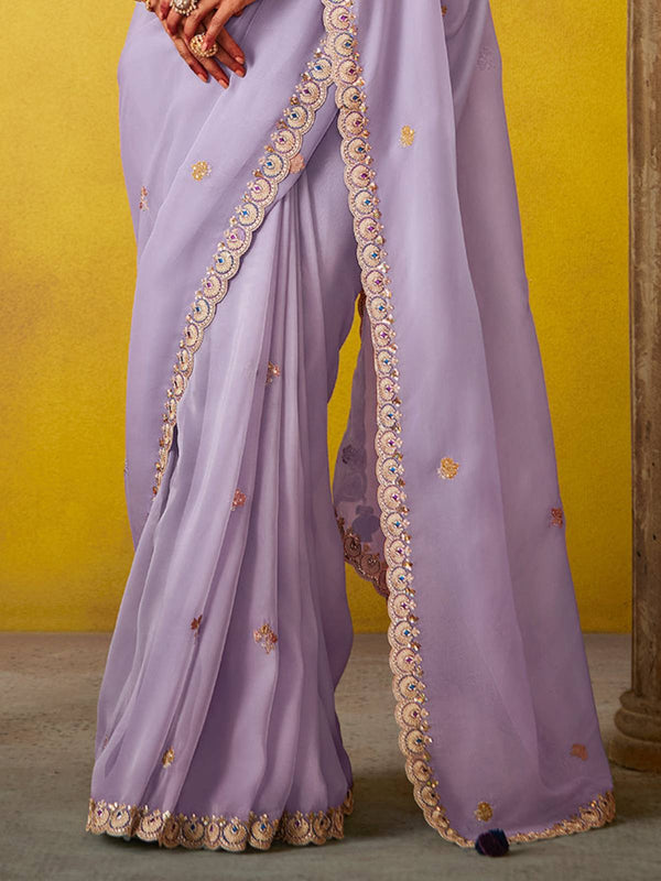 Lavender Georgette Designer Saree