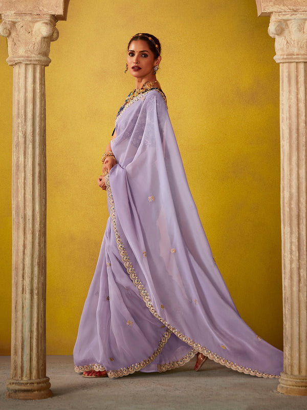 Lavender Georgette Designer Saree