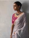 Lavender Grey Designer Tissue Silk Saree With Contrast Blouse