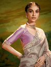 Lavender Grey Tissue Silk Designer Saree