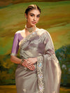 Lavender Grey Tissue Silk Designer Saree