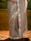 Lavender Grey Tissue Silk Designer Saree