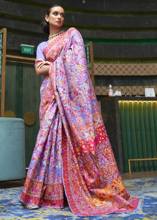 Lavender Multicolor Kashmiri Jamawar Woven Saree