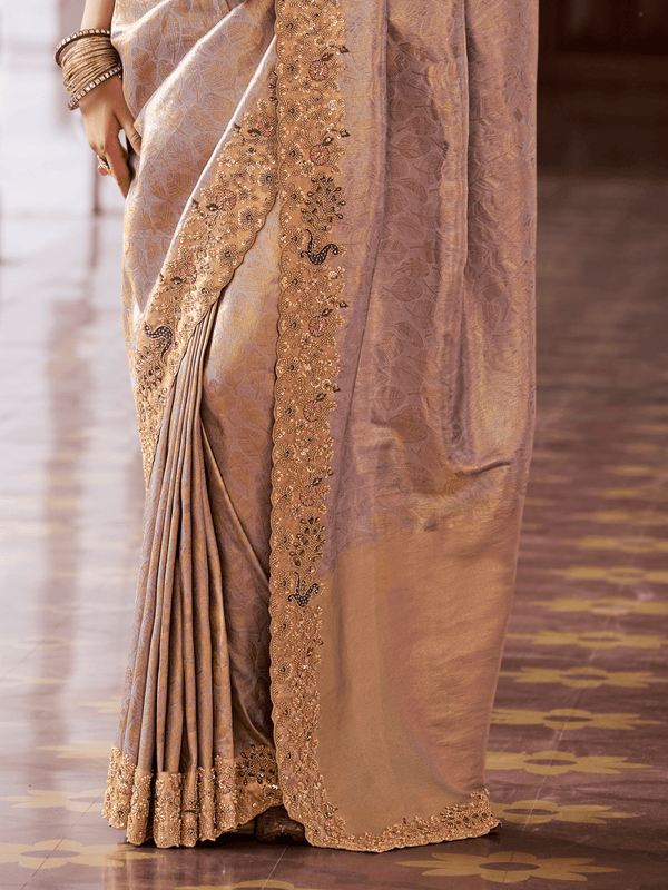 Lavender Pink Banarasi Tissue Silk Saree